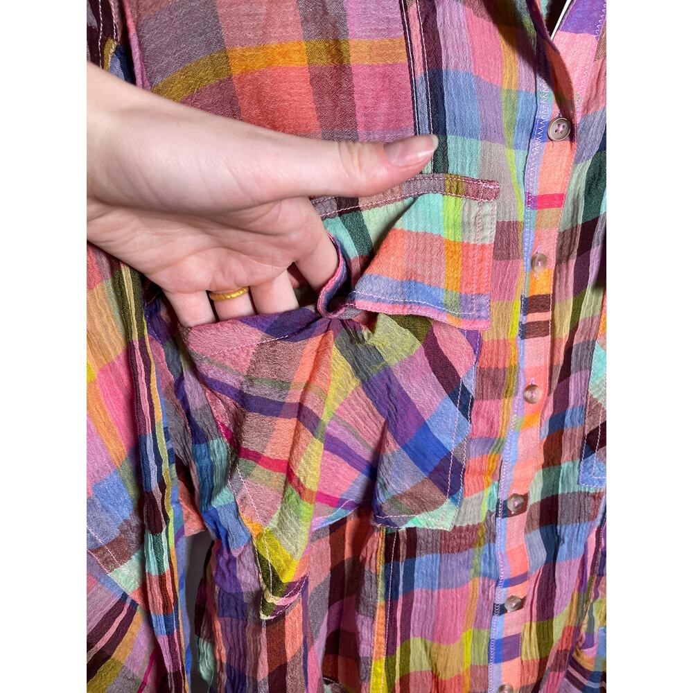 NEW Pilcro Mixed Madras Plaid Oversized Shirt XXS/XS Long Sleeve Button-Down - Picture 6 of 10